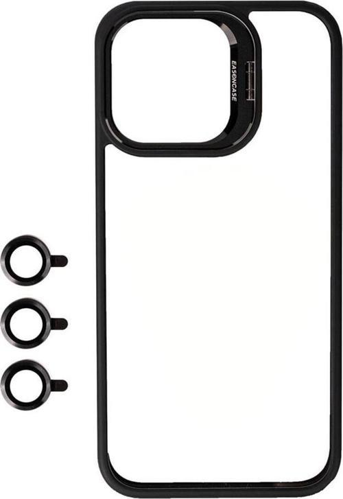 İphone 15 Pro Uyumlu Kamera Lzore Korumalı Standlı Klon Lnsm-Li Kılıf-Siyah