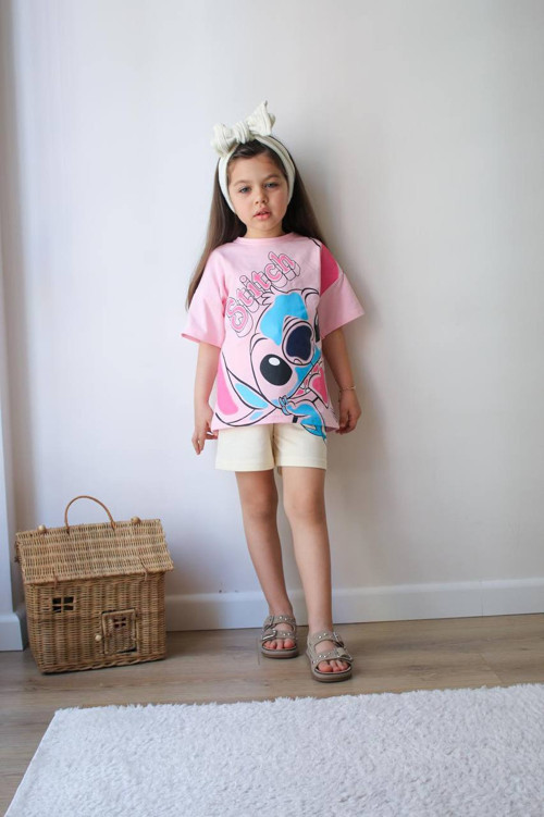 Stitch Desenli Takım - Pembe & Sarı