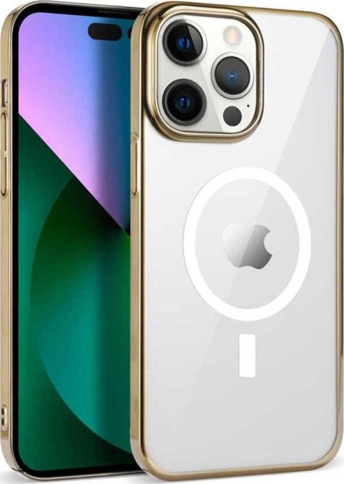 İphone 13 Pro Max Uyumlu Zore Wireless Şarj Özellikli Pixel Magsafe Kılıf-Gold