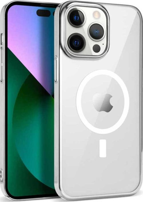 İphone 13 Pro Max Uyumlu Zore Wireless Şarj Özellikli Pixel Magsafe Kılıf-Gümüş