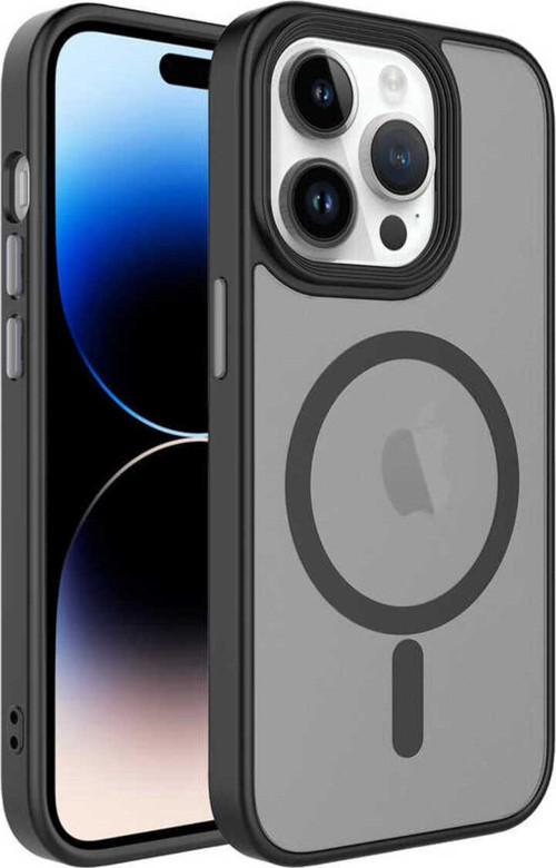 İphone 14 Pro Uyumlu Mat Arka Yüzey Wireless Şarj Özellikli Zore Flet Magsafe Kılıf-Siyah