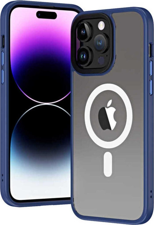 İphone 14 Pro Uyumlu Wireless Şarj Özellikli Zore Hibrit Magsafe Kılıf-Mavi
