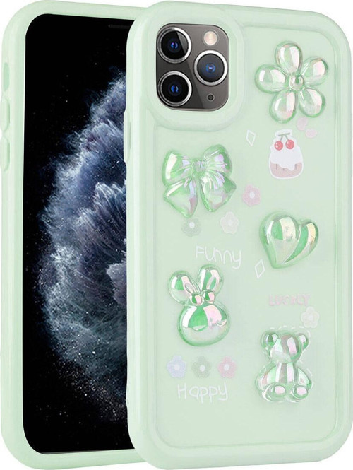 İphone 11 Pro Max Uyumlu Kabartma Figürlü Parlak Zore Toys Silikon Kılıf-Açık Yeşil