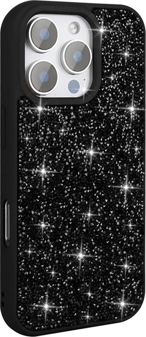 İphone 16 Pro Max Kılıf Parlak Taşlı Tasarım Zore Pırlanta Kapak - Siyah