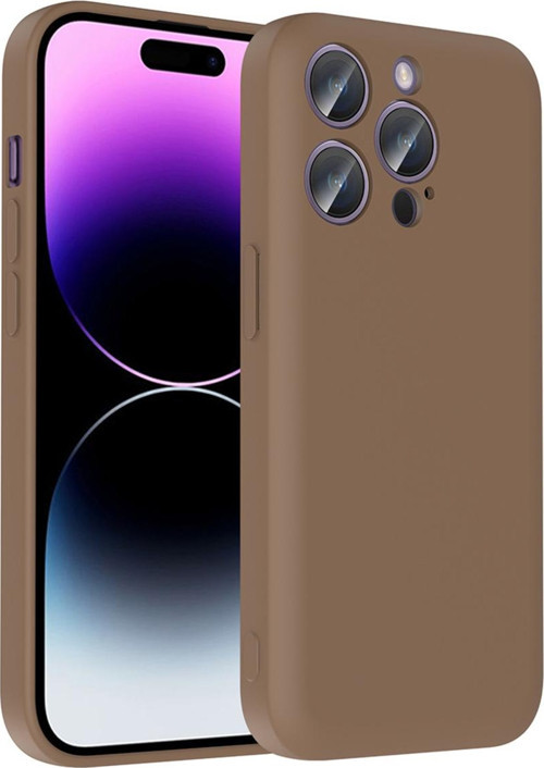 İphone 14 Pro Max Kılıf Kamera Korumalı Kartlık Hazneli Kth Vitra Kapak - Kahverengi