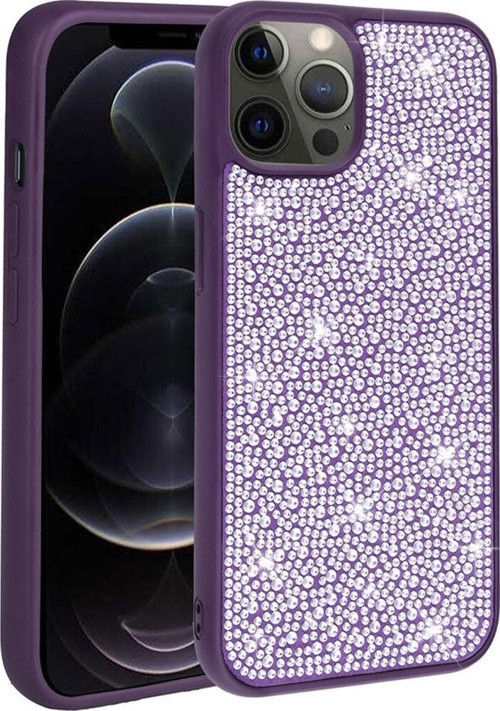 İphone 14 Pro Uyumlu Parlak Taşlı Tasarım Zore Ston Kılıf-Derin Mor
