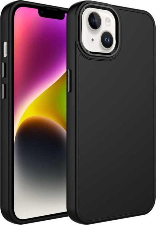İphone 14 Plus Uyumlu Metal Çerçeve Ve Buton Tasarımlı Silikon Zore Luna Kılıf-Siyah