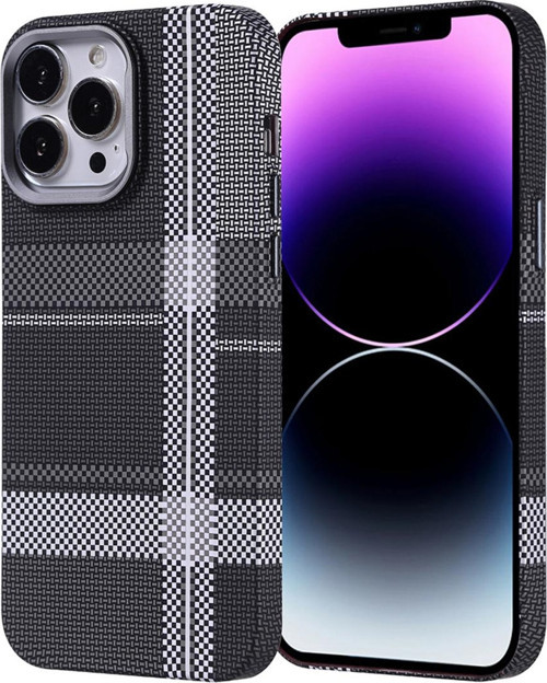 İphone 14 Pro Max Kılıf Magsafe Şarj Özellikli Karbon Fiber Görünümlü Zore Nekst Kapak - Gri-Siyah