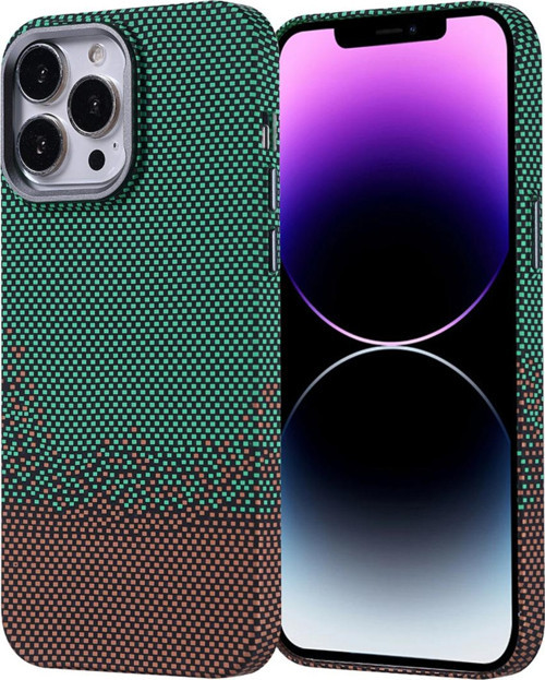 İphone 14 Pro Max Kılıf Magsafe Şarj Özellikli Karbon Fiber Görünümlü Zore Nekst Kapak - Yeşil