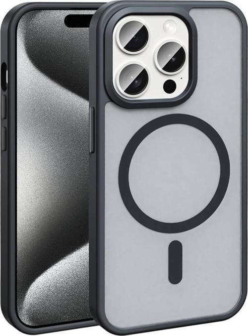 İphone 15 Pro Max Kılıf Magsafe Şarj Özellikli Mat Arka Yüzey Zore Sio Kapak-Siyah