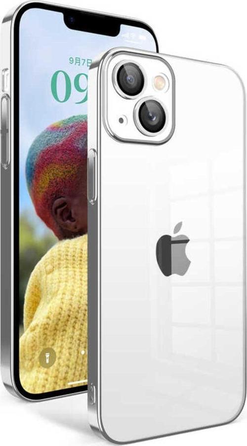 İphone 14 Uyumlu Kamera Korumalı Renkli Çerçeveli Zore Garaj Kılıf-Gümüş