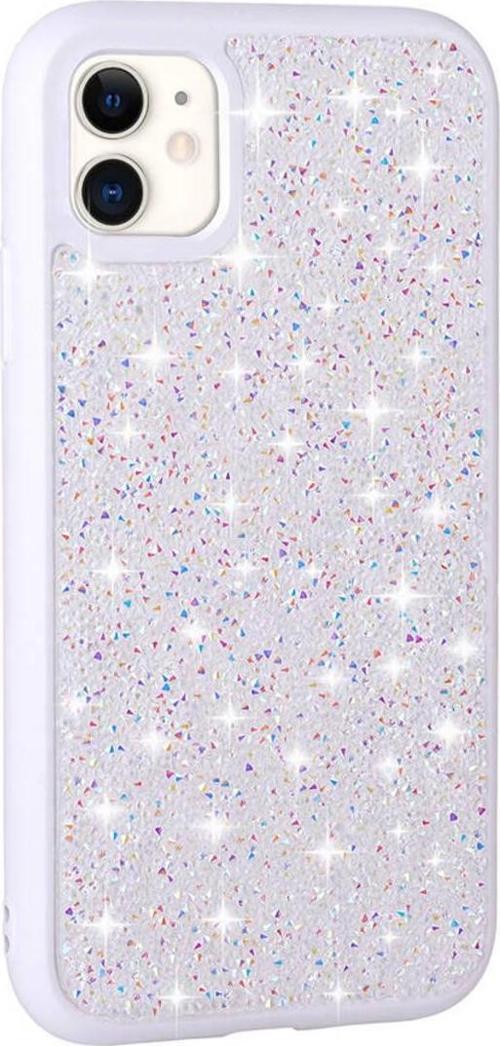 İphone 11 Uyumlu Parlak Taşlı Tasarım Pırlanta Zore Kılıf-Beyaz