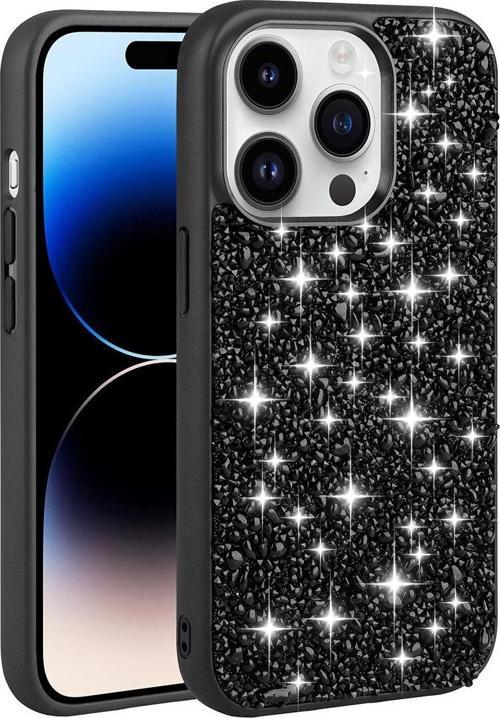 İphone 14 Pro Uyumlu Parlak Taşlı Tasarım Zore Linea Kılıf-Siyah