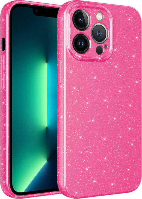 İphone 13 Pro Uyumlu Kamera Korumalı Simli Lüks Zore Koton Kılıf-Pembe Koyu