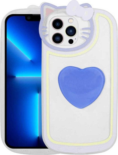 İphone 13 Pro Uyumlu Kedi Figürlü Transparan Pop Soketli Zore Ritmik Kılıf-Mavi