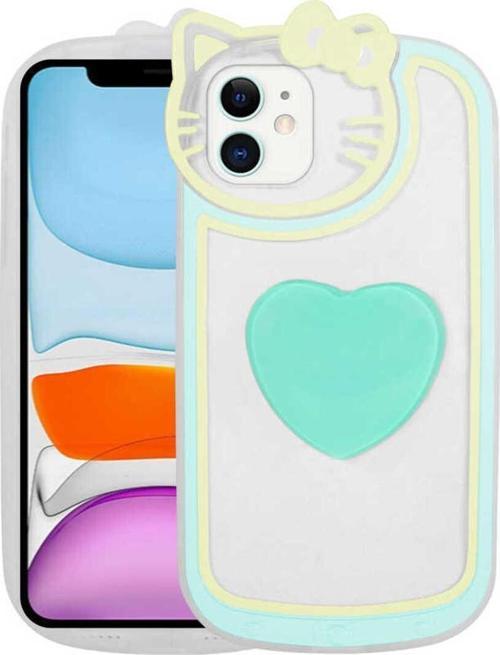 İphone 12 Uyumlu Kedi Figürlü Transparan Pop Soketli Zore Ritmik Kılıf-Turkuaz