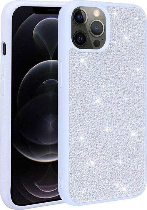 İphone 12 Pro Uyumlu Parlak Taşlı Tasarım Ston Kılıf-Mavi Açık