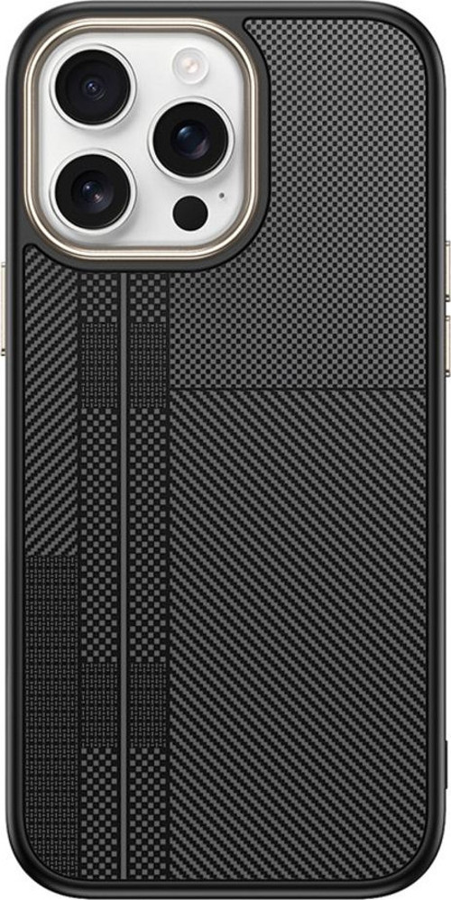 İphone 14 Pro Max Kılıf M-Safe Şarj Özellikli Karbon Fiber Görünümlü Kth Antina Kapak - Siyah-Gri