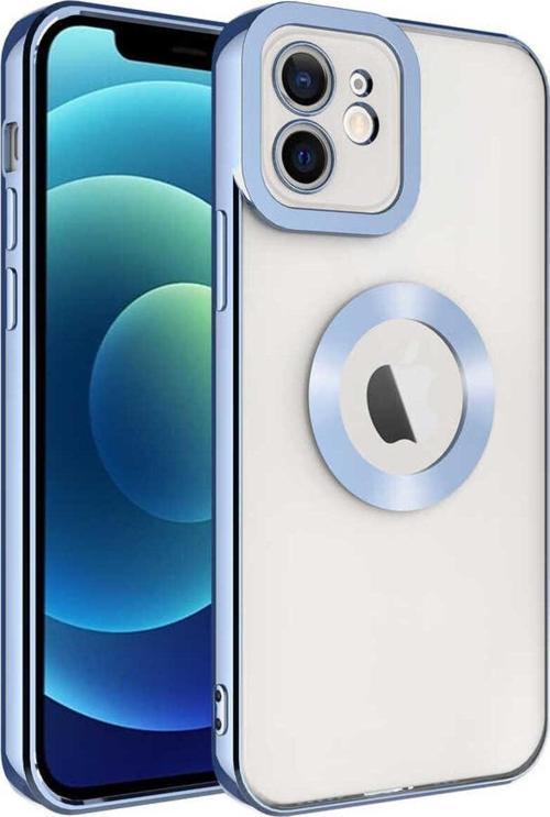 İphone 12 Uyumlu Kamera Korumalı Logo Gösteren Zore Omega Kılıf-Mavi Açık