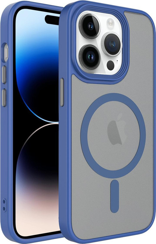 İphone 13 Pro Uyumlu Mat Arka Yüzey Wireless Şarj Özellikli Zore Flet Magsafe Kılıf-Mavi
