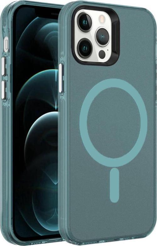 İphone 12 Pro Uyumlu Zore Magsafe Şarj Özellikli Buzlu Transparan C-Pro Sert Kılıf-Koyu Yeşil