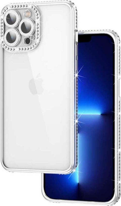 İphone 12 Pro Uyumlu Kamera Korumalı Taşlı Zore Mina Kılıf-Gümüş