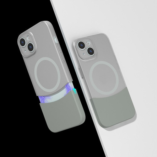 İphone 13 Kılıf M-Safe Şarj Özellikli Mıknatıslı Sys Duble Kapak - Gri