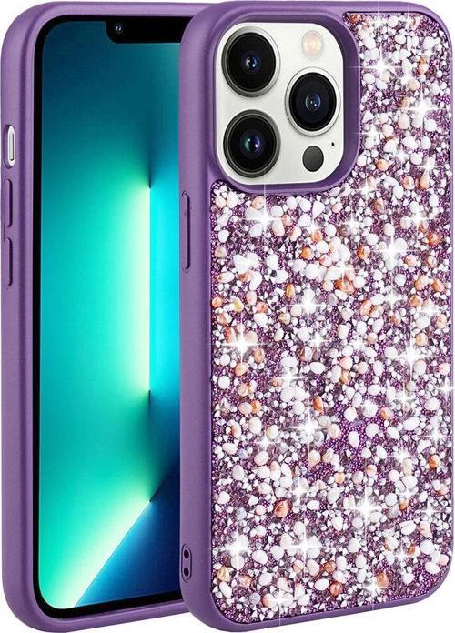İphone 13 Pro Uyumlu Parlak Taşlı Tasarım Zore Linea Kılıf-Derin Mor