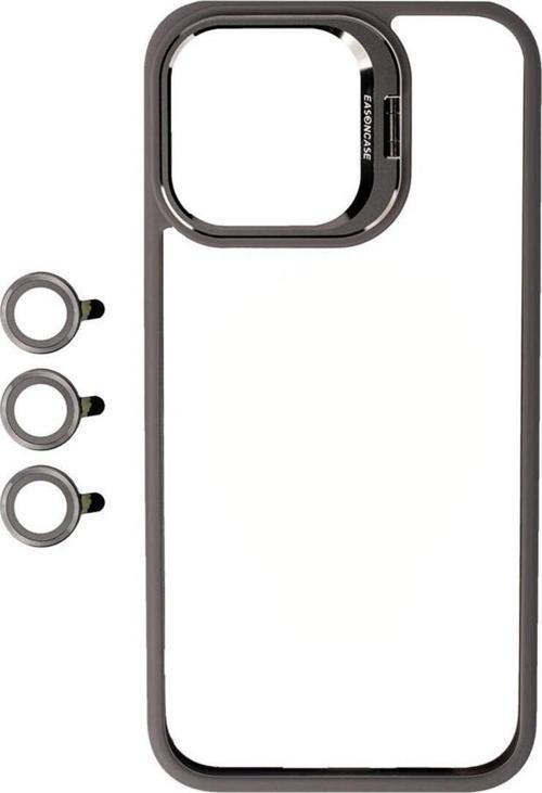 İphone 15 Pro Max Uyumlu Kamera Lzore Korumalı Standlı Zore Klon Lnsm-Li Kılıf-Gri