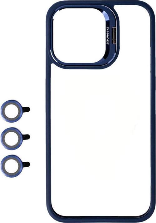 İphone 15 Pro Uyumlu Kamera Lzore Korumalı Standlı Zore Klon Lnsm-Li Kılıf-Lacivert