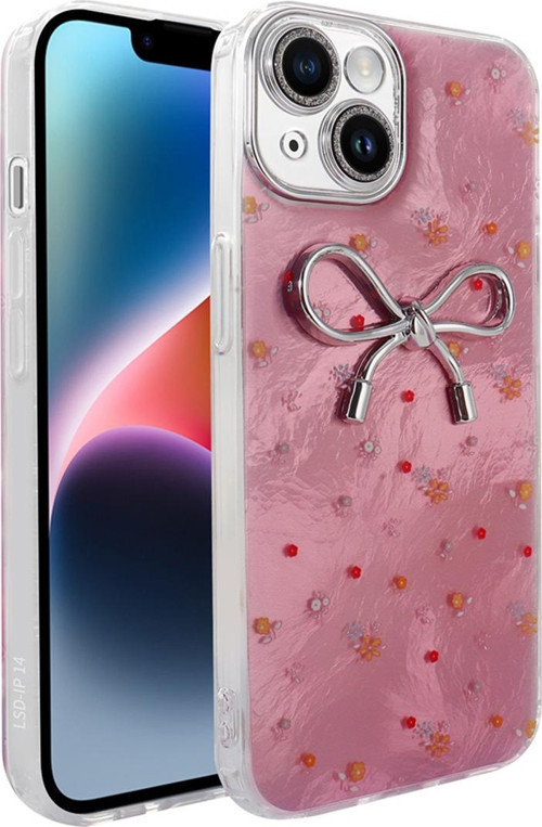 İphone 14 Kılıf Kamera Korumalı Figürlü Zore Ponti Silikon Kapak - Açık Pembe