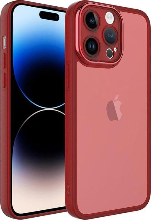 İphone 14 Pro Max Uyumlu Kamera Korumalı Transparan Csm Zore Post Kılıf-Kırmızı