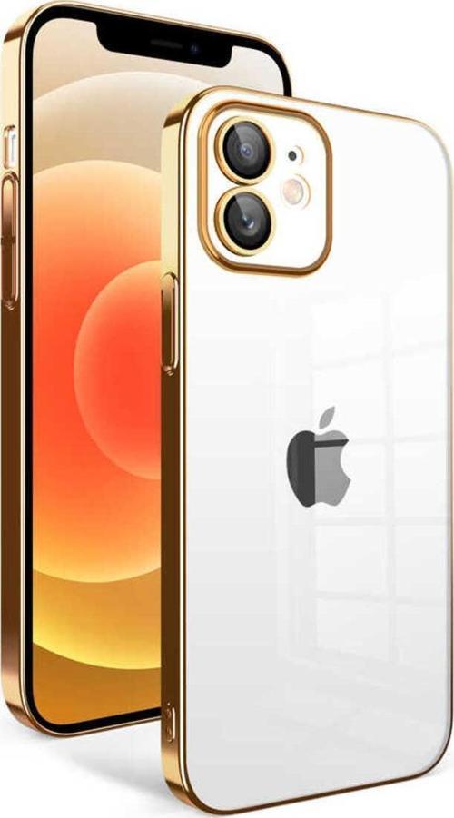 İphone 12 Uyumlu Kamera Korumalı Renkli Çerçeveli Zore Garaj Kılıf-Gold