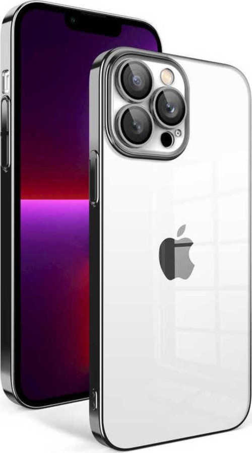 İphone 13 Pro Uyumlu Kamera Korumalı Renkli Çerçeveli Garaj Kılıf-Siyah
