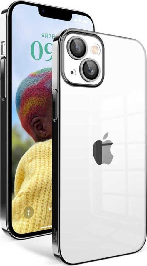 İphone 14 Uyumlu Kamera Korumalı Renkli Çerçeveli Zore Garaj Kılıf-Siyah