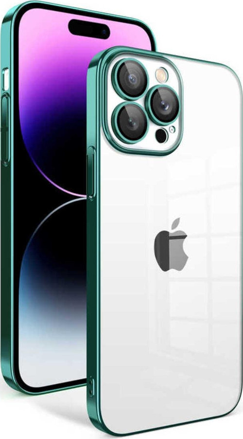 İphone 13 Pro Max Uyumlu Kamera Korumalı Renkli Çerçeveli Zore Garaj Kılıf-Koyu Yeşil
