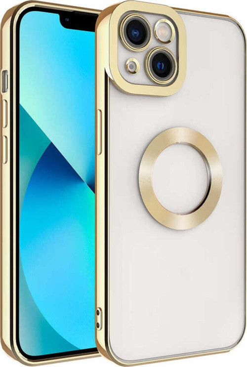 İphone 14 Uyumlu Kamera Korumalı Logo Gösteren Zore Omega Kılıf-Gold