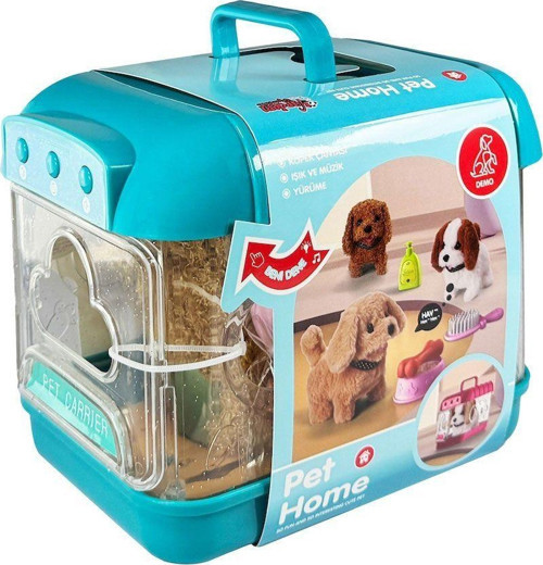 JND-6806 Hareketli Köpek ve Işıklı Sesli Şeffaf Kafes Seti -Vardem Oyuncak Kız Erkek Çocuk Oyuncak E