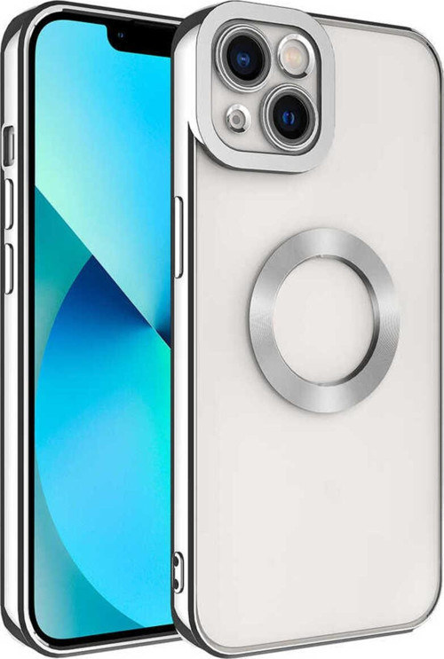 İphone 14 Uyumlu Kamera Korumalı Logo Gösteren Zore Omega Kılıf-Gümüş