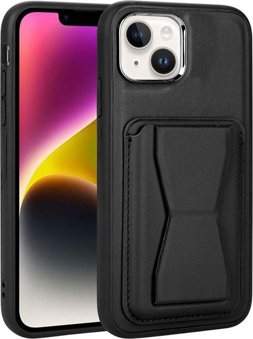 İphone 14 Uyumlu Kartlıklı Standlı Pu Deri Zore Memo Kılıf-Siyah