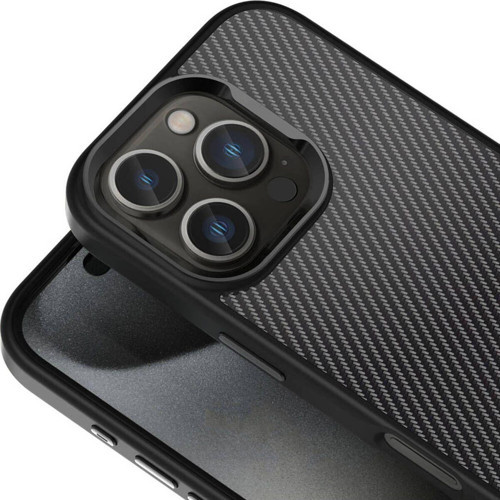 Apple İphone 16 Pro Max Kılıf Karbon Fiber Görünümlü Parlak Kamera Çerçeveli Venus Kapak