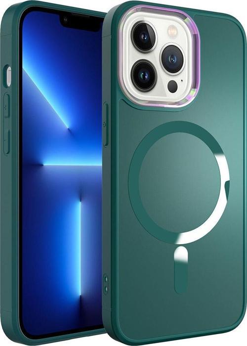 İphone 13 Pro Uyumlu Magsafe Wireless Şarj Özellikli Zore Stil Kılıf-Koyu Yeşil
