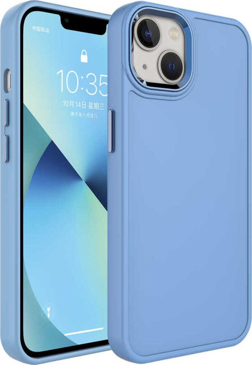 İphone 14 Plus Uyumlu Metal Çerçeve Ve Buton Tasarımlı Sert Zore Botox Kılıf-Mavi