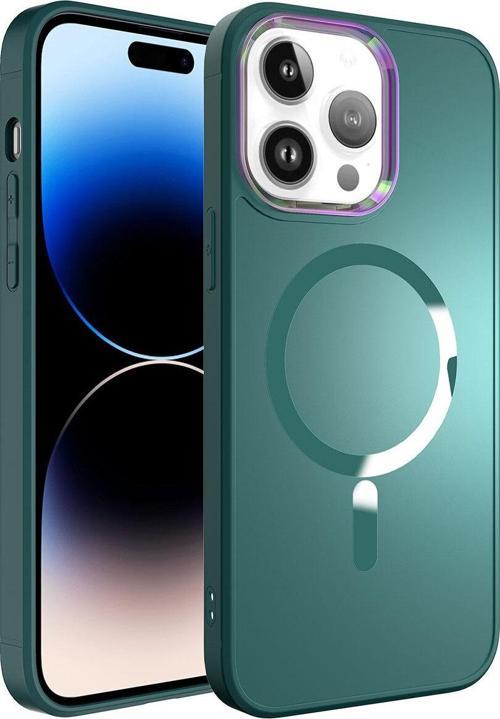 İphone 14 Pro Max Uyumlu Magsafe Wireless Şarj Özellikli Csk Zore Stil Kılıf-Koyu Yeşil