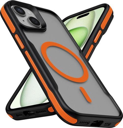 İphone 14 Uyumlu Magsafe Şarj Özellikli Renkli Kenar Airbag Şeritli Zore Lamer Kapak-Turuncu