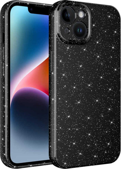 İphone 14 Uyumlu Kamera Korumalı Simli Lüks Zore Koton Kılıf-Siyah