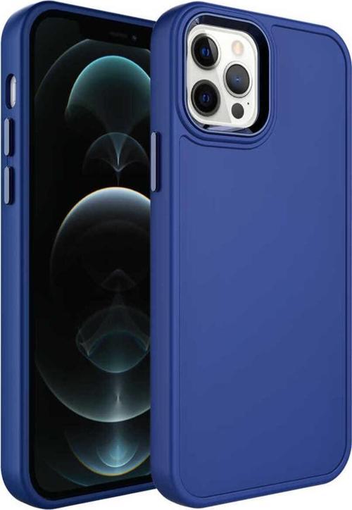 İphone 13 Pro Max Uyumlu Metal Çerçeve Ve Buton Tasarımlı Sert Zore Botox Kılıf-Lacivert