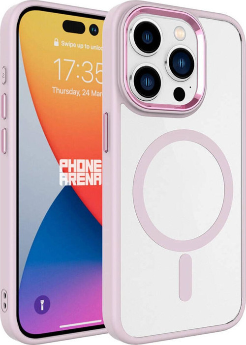 İphone 15 Pro Max Uyumlu Wireless Şarj Özellikli Zore Krom Magsafe Silikon Kılıf-Pembe Açık