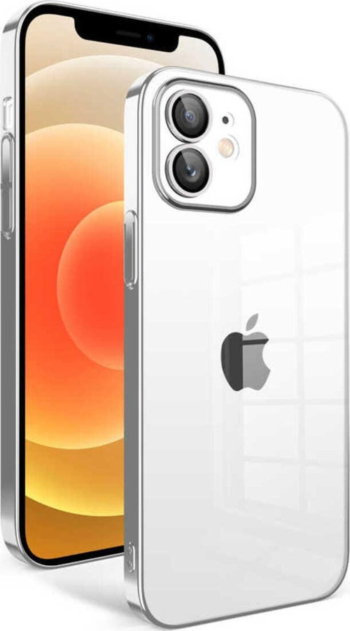 İphone 12 Uyumlu Kamera Korumalı Renkli Çerçeveli Zore Garaj Kılıf-Gümüş