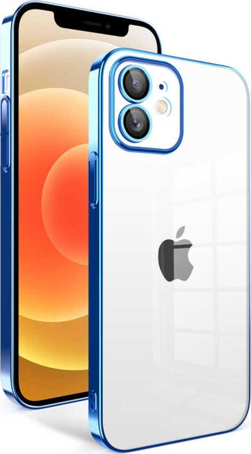 İphone 12 Uyumlu Kamera Korumalı Renkli Çerçeveli Zore Garaj Kılıf-Saks Mavi